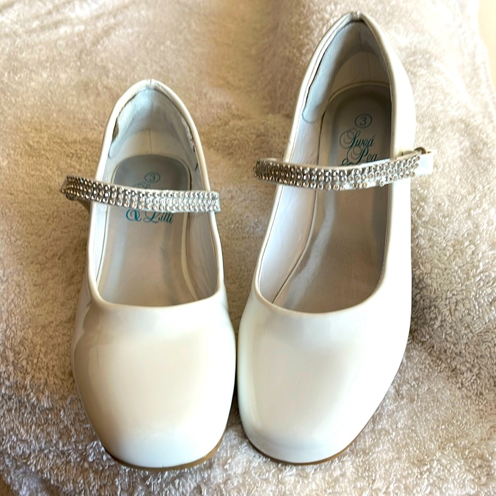 Swea Pea and Lilli - White Patent Leather MaryJane with Rhinestones Girls Shoe
